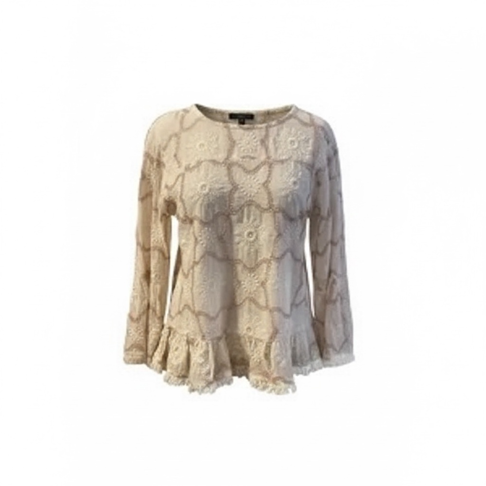 Dolma hand-crafted floral embroidered pattern bell sleeve peplum WOMEN'S Blouse